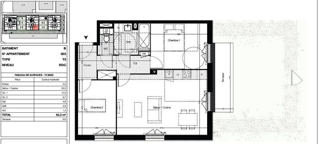 Appartement F3 à vendre - 3 pièces - 62,30 m2 - Vitre - 35 - BRETAGNE